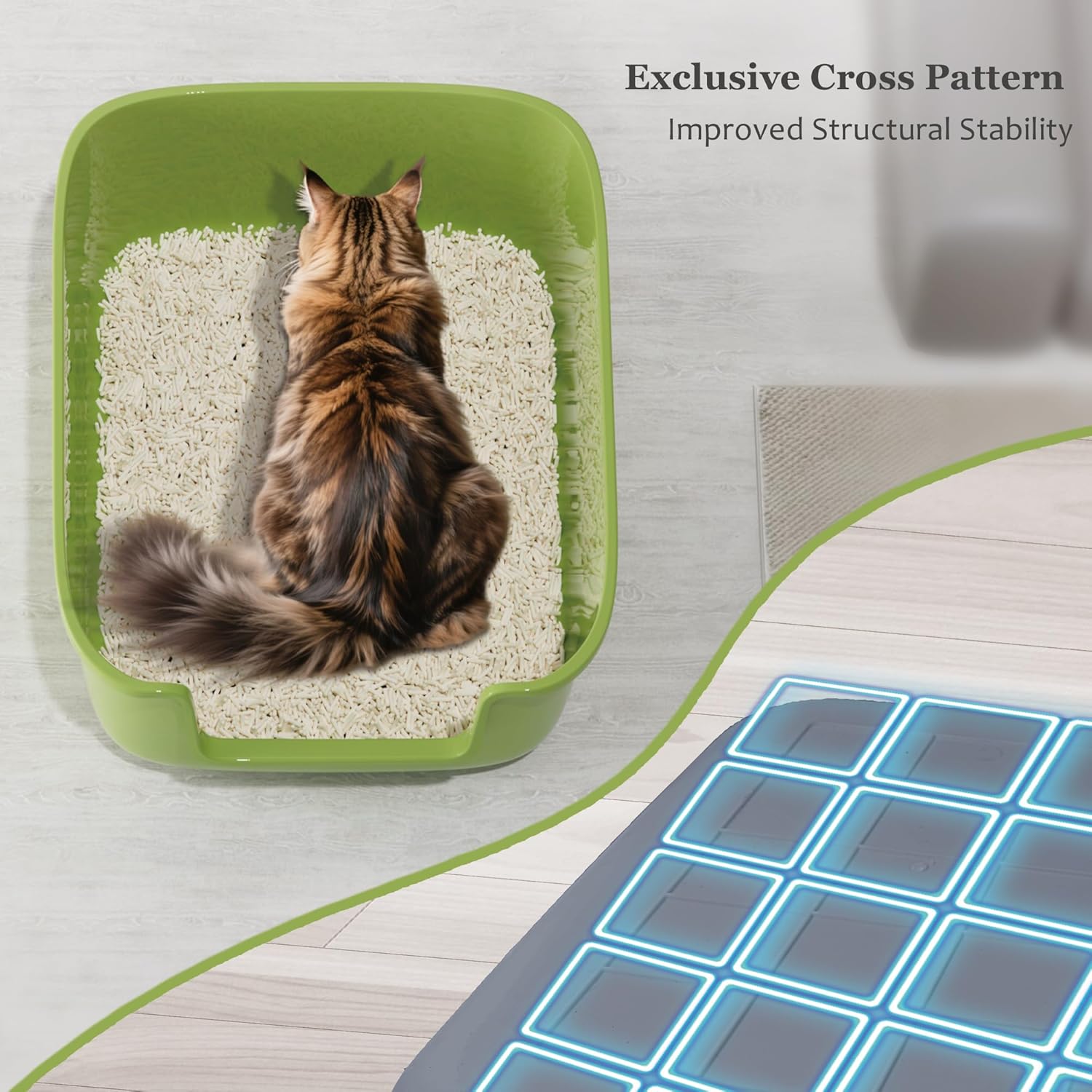 Vealind Large Cat Litter Box High Sided Entry Cat Litter Pan 50 x 40 x 22 CM, Anti-Splashing Deep Tall Cat Boxes for Indoor Cats Basics Kitty Litter Box (Grey)